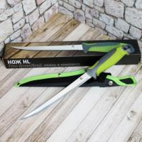 Нож - филейник HL VT270-C Fillet Green+Grey сталь 420J2, клинок 20,2 см, рукоять серо-зелёный полипропилен, нейлоновые ножны