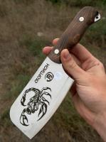 Тяпка мясная средняя сталь AUS-8, рукоять фултанг граб, клинок гравировка, кожа