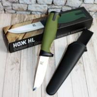 Нож туристический HL VT209 Outdoor Green+Black сталь D2, клинок 9 см, рукоять чёрно-зелёный мягкий полипропилен, чёрные ножны