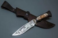 Нож Близнец из кованой стали 95х18, клинок гравировка, рукоять венге, литьё мельхиор, вставка кость (7205)