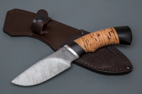 Нож Разделочный из дамасской стали, рукоять береста/чёрный граб, притин дюраль (22816)