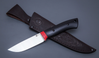 Нож Егерь сталь VG-10, цельнометаллическая рукоять из чёрной G10 с красными притинами (66214)