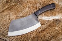Нож мясной Тяпка №4 сталь 95х18, цельнометаллическая рукоять чёрный граб, обух со следами ковки