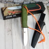 Нож охотничий HL VT322 Hunting Green сталь D2, клинок 10 см, рукоять зелёный полипропилен, ножны чёрные, паракордовый темляк