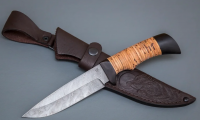 Нож Лазутчик сталь дамаск, рукоять береста/чёрный граб (22316)