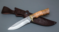 Нож Близнец сталь 65х13, рукоять береста/орех, литьё латунь (402)