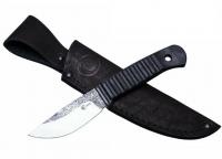 Нож Феникс из кованной стали Х12МФ, следы ковки, рукоять чёрный Elastron (66288)