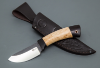 Нож Шкурник кованый из стали Х12МФ, клинок со следами ковки, рукоять карельская берёза, чёрный граб (66182)