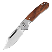 Нож складной CJRB Pyrite Bowie сталь AR-RPM9, рукоять Rosewood, замок Button-Lock, стоунвош (J1942-RW)