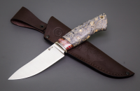 Нож Кайман из стали М390, рукоять стабилизированные зуб мамонта и кап клёна, притин мельхиор (65877)