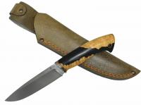 Нож Лис из стали М390, рукоять притин мельхиор, гибрид стабилизированный кап клёна (66362)