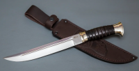 Нож Казак из кованой стали Х12МФ, резная рукоять кожа, литьё мельхиор (26021)
