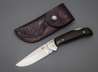 Нож складной Клык из стали D2, рукоять чёрный граб, замок Back-Lock, поясной чехол (65892)