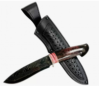 Нож Скиф из дамасской стали Ламинат, рукоять стабилизированные зуб мамонта и карельская берёза, мельхиор притин, чехол косичка (66047)