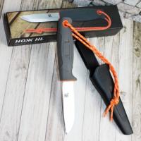 Нож охотничий HL VT322-A Hunting Grey сталь 5Cr15MoV, клинок 10 см, рукоять серый полипропилен, чёрные ножны, паракордовый темляк