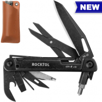 Нож-мультитул Rocktol Gen-R Lite 15 функций, сталь VG-10, цвет Black, кожаный чехол