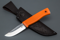 Нож Лесник из кованой стали Х12МФ, следы ковки, рукоять оранжевый Elastron (66157)