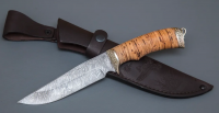 Нож Легионер из дамасской стали, наборная рукоять береста, литьё мельхиор (27722)