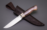 Нож Ястреб из стали М390, рукоять мельхиор, стабилизированные зуб мамонта и кап клёна (65879)