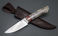 Нож Сокол из стали М390, рукоять мельхиор, стабилизированные зуб мамонта и кап клёна (65924)