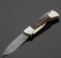 Нож складной со штопором Снайпер 3-ёх предметный, сталь дамаск, рукоять венге, замок Back Lock