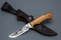 Нож Пластун из стали 65х13 с гравировкой, рукоять ценные породы дерева, литьё латунь (1802)
