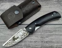 Нож складной Аляска сталь 95х18, клинок с гравировкой, рукоять чёрный граб, замок Liner-Lock, поясной чехол