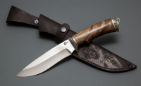 Нож Близнец из стали D2, рукоять ореховый кап, литьё мельхиор (65749)