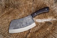 Нож мясной Тяпка №4 сталь Х12МФ, цельнометаллическая рукоять чёрный граб, обух со следами ковки