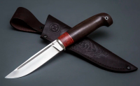 Нож Пуукко из стали VG10, рукоять стабилизированные карельская берёза и чёрный граб, литьё мельхиор (65790)