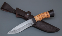 Нож Близнец сталь дамаск, рукоять береста/чёрный граб (22116)