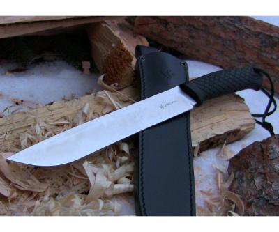 Нож с фиксированным тяжёлым клинком Steel Will 230 Druid сталь 9Cr18MoV, рукоять FRN, кожаные ножны, стеклобой, отверстие под темляк