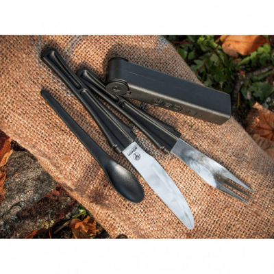 Походный набор столовых приборов Boker Snac Pac: ложка, вилка, нож, 2 секции для приправ (03BO800)