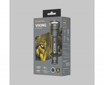 Фонарь тактический Armytek Viking Белый / 2500 лм / 300 м / 11°:76° / 1x18650 или 2xCR123A (F01802C)