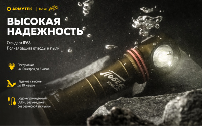 Фонарь налобный 4 в1 Armytek Elf C2 USB-C Победа Белый / 1100 лм/ до 105 м/ 1х18650 Li-Ion (F05103CP)