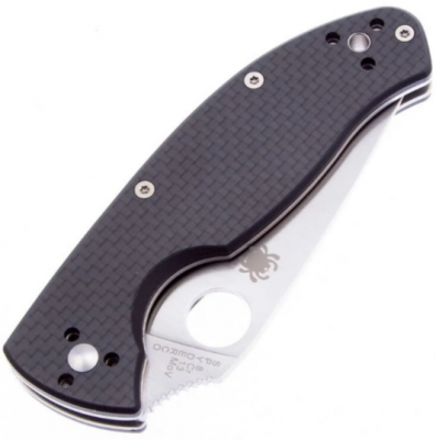 Нож складной Spyderco Tenacious C122CFP сталь 8Cr13MoV, рукоять чёрный Carbon, клинок Satin