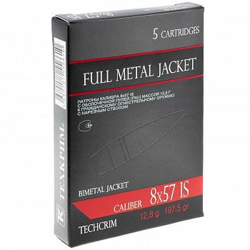 Патрон  8*57 JS FMJ 12,8 г  об.   латунь  Техкрим Патрон  8*57 JS FMJ 12,8 г  об.   латунь  Техкрим