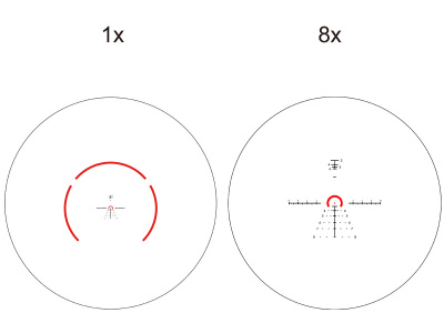 Прицел Vector Optics Constantine 1-8x24 RAR FFP, сетка VCO-1 Mil, кольца 30 мм, азотонаполненный, красная подсветка (SCFF-60)