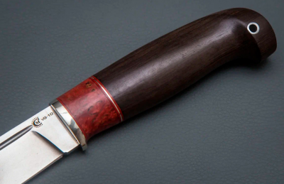 Нож Пуукко из стали VG10, рукоять стабилизированные карельская берёза и чёрный граб, литьё мельхиор (65790)