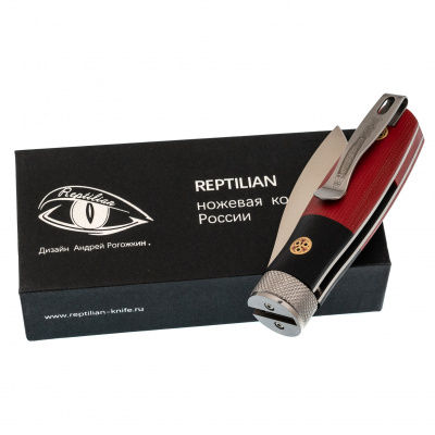 Нож складной REPTILIAN "Лесовик-01" сталь D2, рукоять красно-чёрная G10, замок Viroblock, Satin