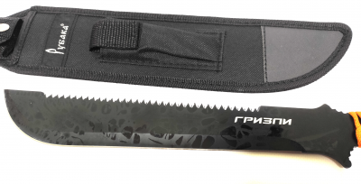 Мачете туристический Рубака Гризли T-115 BL сталь 440, цвет чёрный, рукоять обмотка нейлон, чехол кордура
