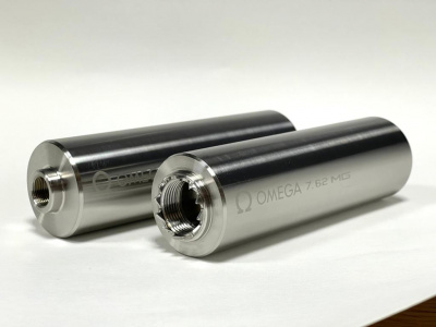 Газоразгруженный закрытый ДТК MG Ultra проточного типа OMEGA-7 для АК-74/Сайга кал.7.62 - нерж., L-160мм, п/п d-45мм, консол. размещ. 24х1,5R усилен.зубчат.трещотка 