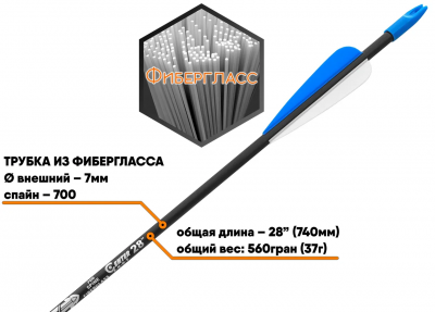 Стрела лучная фибергласс Centershot Sonic 28" оперение Parabolic 3" 