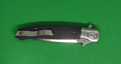 Нож складной REPTILIAN "НКВД-03-2" сталь D2, рукоять Carbon Fiber, долы, флиппер, упор, Satin/Stonewash