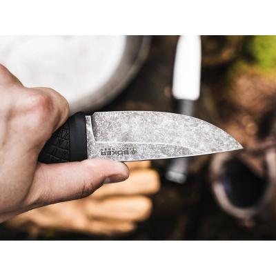 Нож с фиксированным клинком Boker 121505 Bronco Mini сталь 80CrV2, рукоять TPE, ножны Kydex