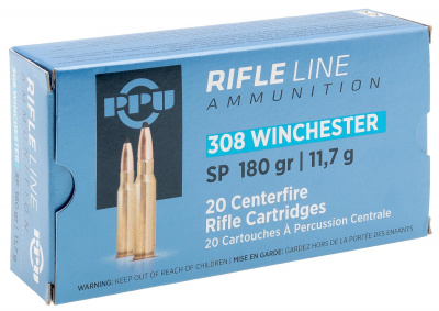 Патрон нарезной 308 Win PPU SP, п/об, вес пули 11.7гр. (PPU Партизан)