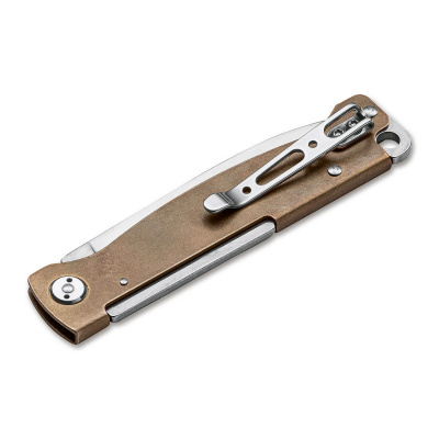 Нож складной Boker 01BO853 Atlas Brass сталь 12С27, рукоять латунь, замок Slip Joint, клинок Satin