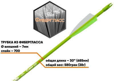 Стрела лучная фиберглассовая Centershot Sonic 30" оперение Parabolic 3" зелёная