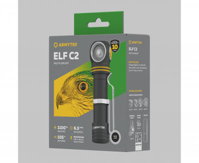Фонарь налобный 4 в 1 Armytek Elf C2 USB-C Белый / 1100 лм/ до 105 м/ 1х18650 Li-Ion (F05103С)