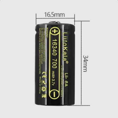 Аккумулятор литиевый незащищенный LiitoKala 16340 (RCR123) Li-ion 3,7В, 700mAh 